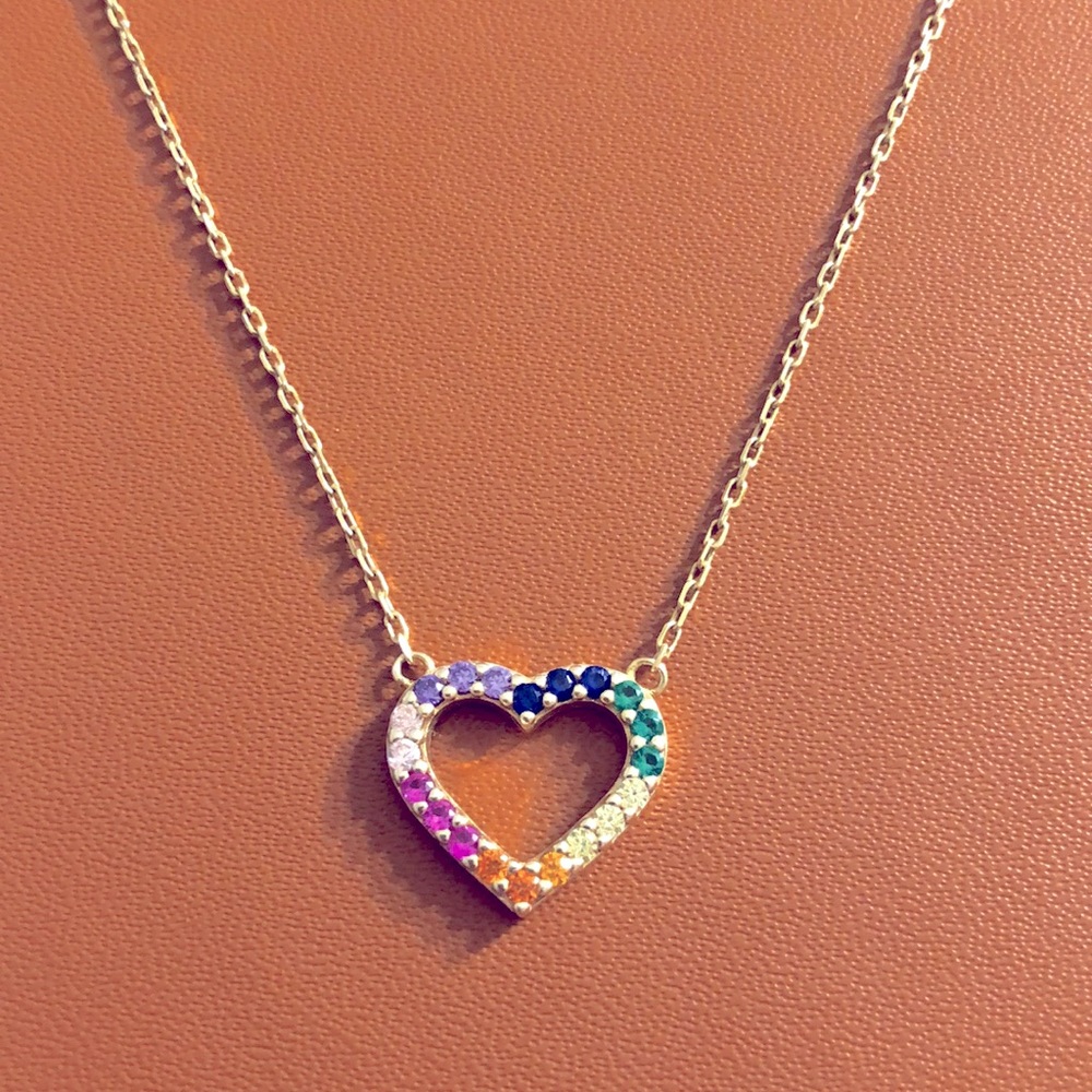 Rainbow heart gemstone necklace